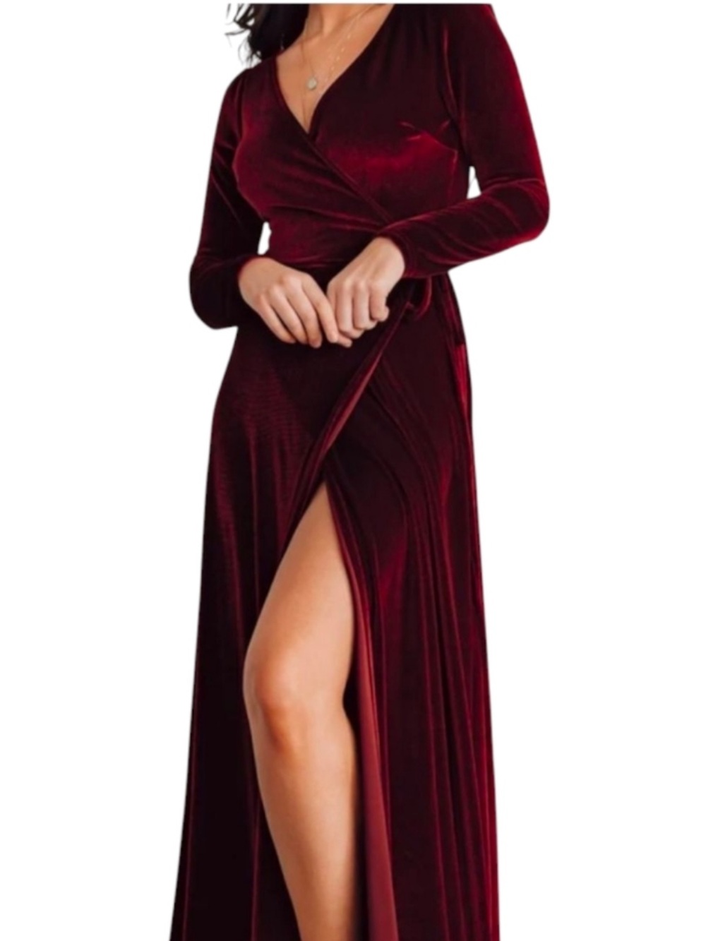 Baltic Born Esmerelda Velvet Wrap Maxi Dress Merlot XL Long Sleeve